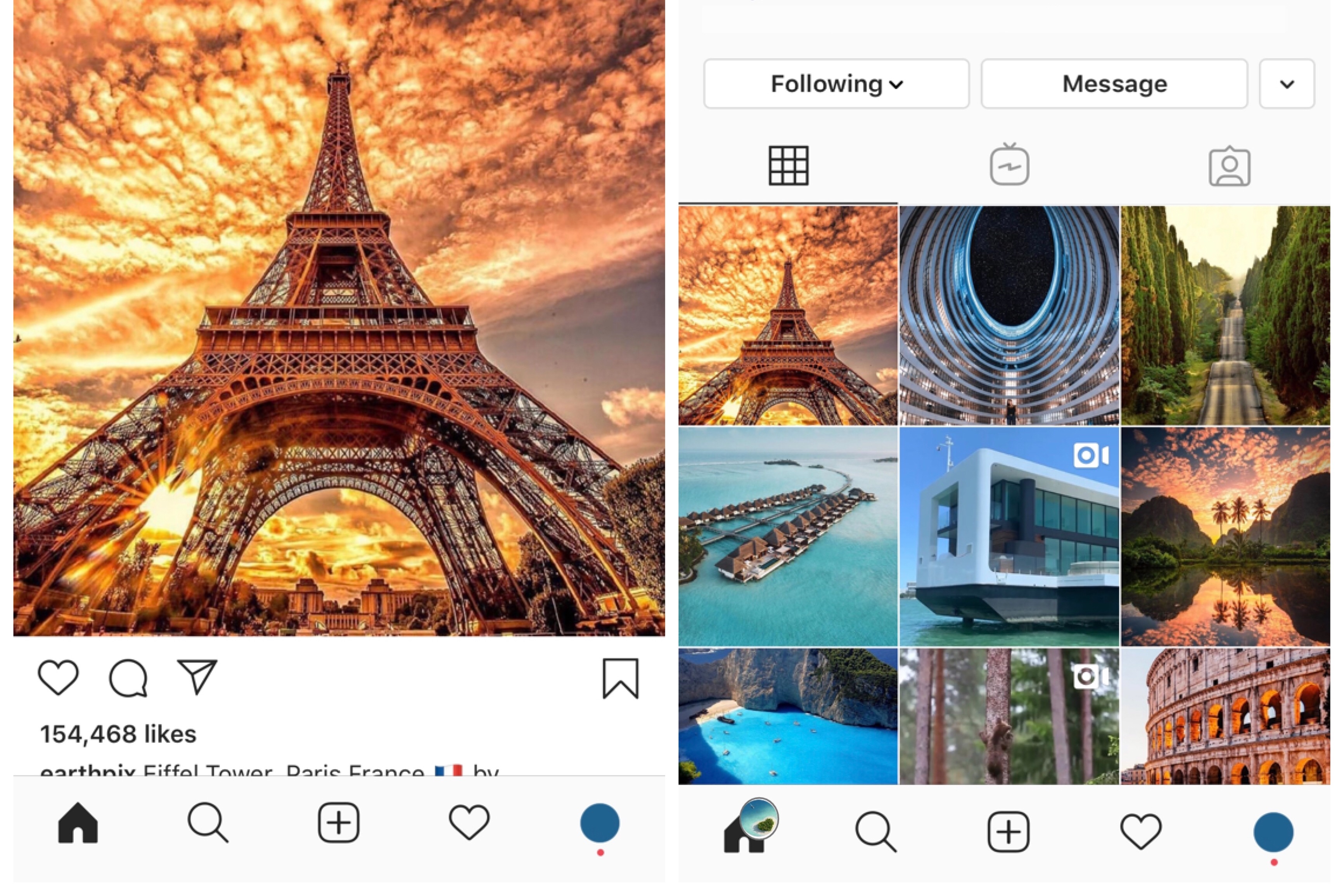 Instagram main feed + Instagram Post